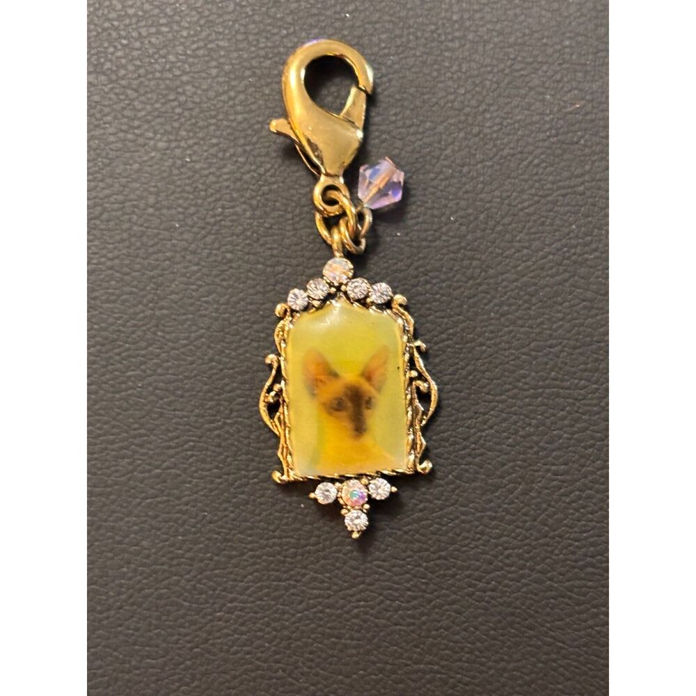 VTG Kirks Folly Rhinestone Siamese Cat Portrait Charm Pendant